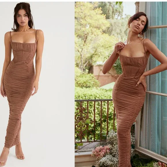 HOUSE OF CB 'Lilian' Mocha Corset Maxi Dress NWOT - Picture 3 of 14